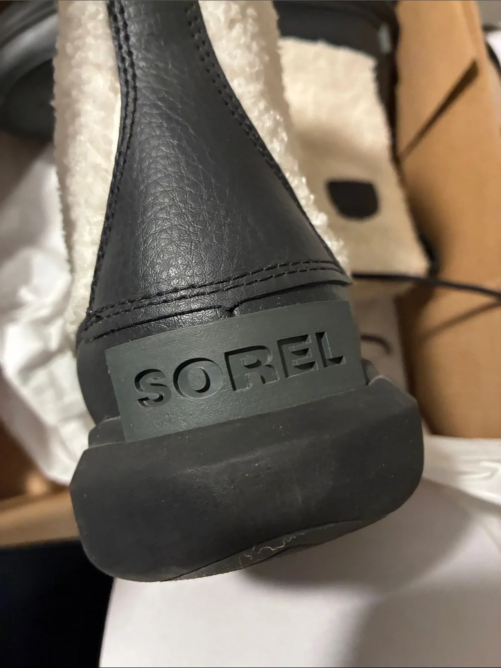 Sorel Cream Sherpa and Black Lace-Up Winter Boots